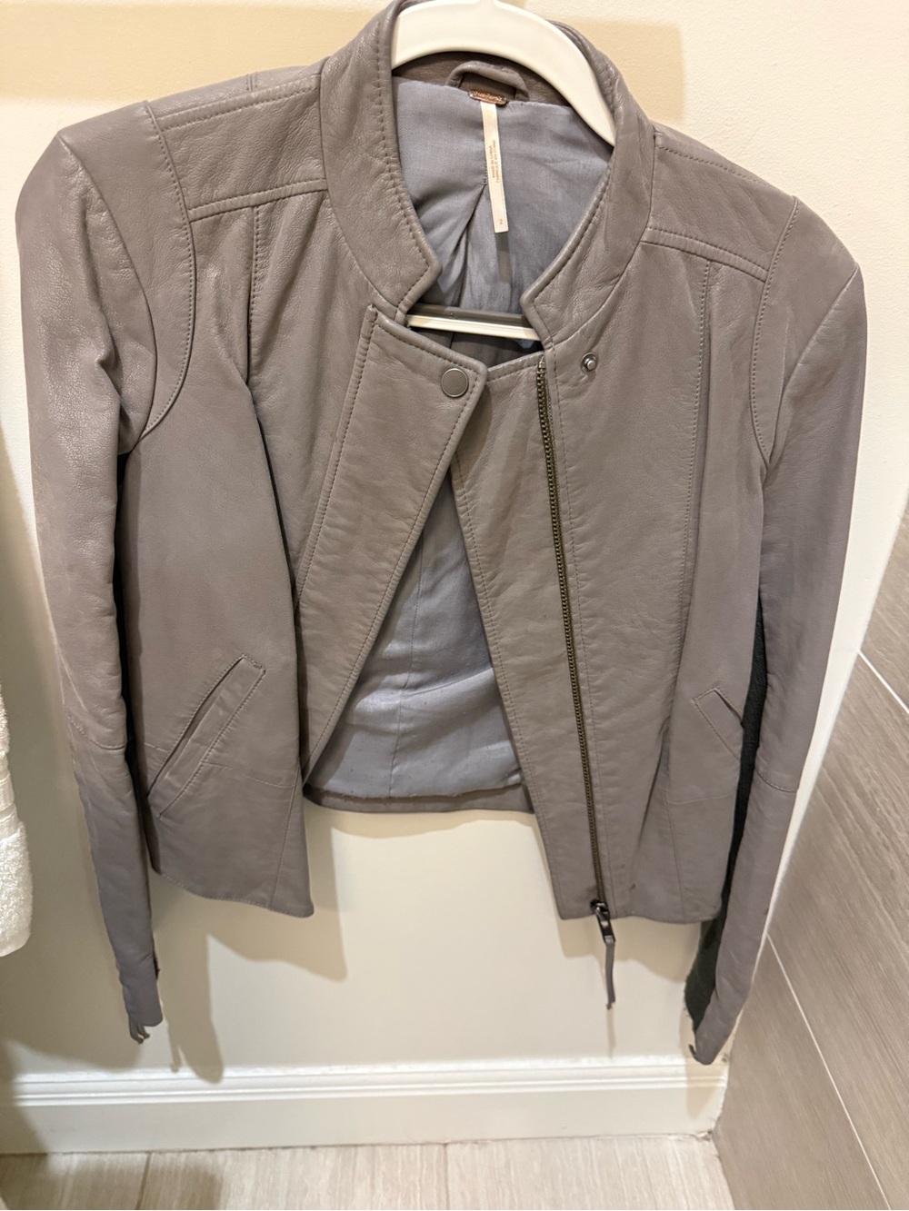 Free People Gray Leather Moto Jacket